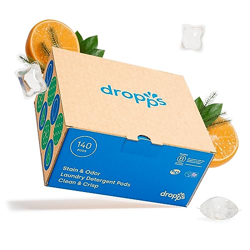 Dropps Stain & Odor Laundry Detergent Pods: Clean & Crisp | 140 Count | HE Compatible + All Washers | Cold Wash + All Temperatures | Tackles Tough Odors | Low Waste Packaging