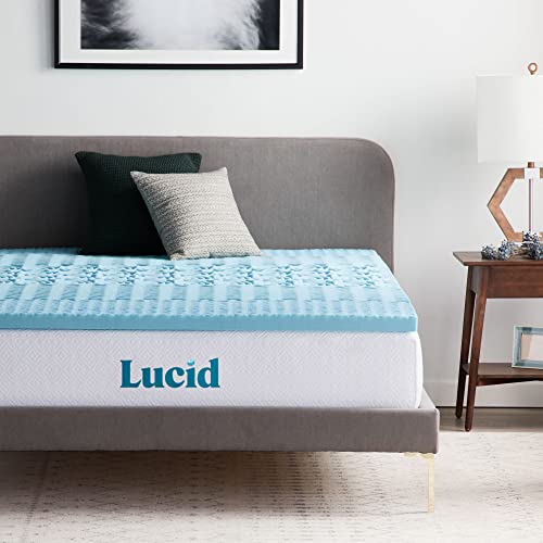 Lucid 2 Inch Mattress Topper Queen - Memory Foam Mattress Topper Queen - 5 Zone Gel Infusion - CertiPur Certified Foam