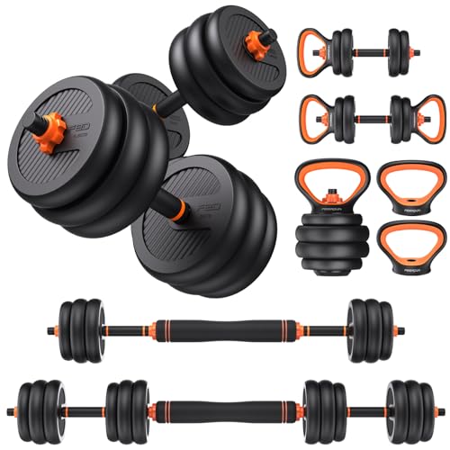 FEIERDUN Adjustable Dumbbells, 40/50/70/90lbs Free Weight Set with Connector, 4 in1 Dumbbells Set Used as Barbell, Kettlebells, Push up Stand, Fitness Exercises for Home Gym Suitable Men/Women