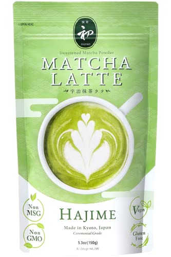 BJDesign Matcha Latte Powder “HAJIME” Sweetened Matcha Green Tea Powder - Authentic Japanese Origin - Non MSG, Non GMO, Vegan, Gluten Free (5.3 Ounce)