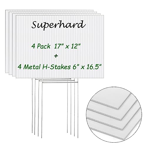 Blank Yard Signs with Stakes, 4 Pack 17 x 12 inches White Plastic Custom Yard Sign for Birthday, Garage Sale Signs, Rent, Guidepost Decorations, Blank Lawn Signs With Stakes…