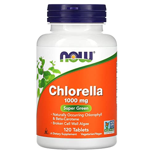 NOW Supplements, Chlorella 1000 mg with naturally occurring Chlorophyll, Beta-Carotene, mixed Carotenoids, Vitamin C, Iron and Protein, 120 Tablets