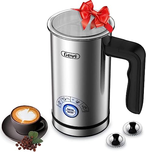 Gevi Milk Frother, 4 in 1 Stainless Steel Electric 10.1 oz/2.5 oz Automatic Cold and Hot Milk Foam Maker & Milk, Chocolate Warmer for Macchiato, Cappuccino, Hot Chocolates, Latte, 500W, 120V, Silver