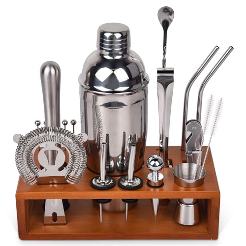 Vabaso Bartender Kit, 23 Piece Cocktail Shaker Set for Mixed Drink Home Bar, 25oz Professional 18/8 Stainless Steel Bar Tool Set with Cocktail Recipes Booklet