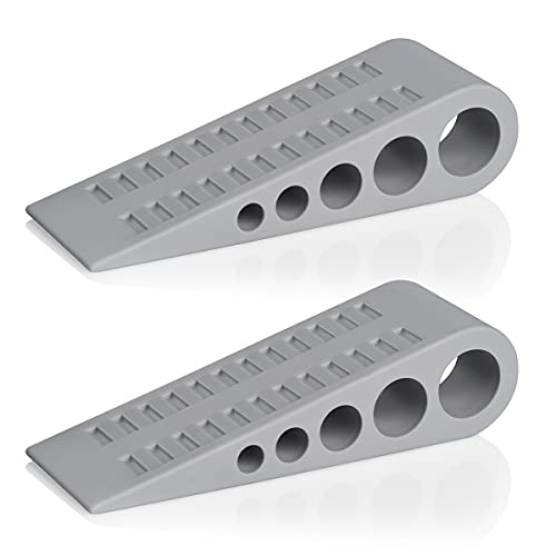 HOMOTEK 2 Pack Wedge Rubber Door Stops Door Chucks Stoppers Wall Protector for Floor & Bottom of Door with Self Adhesive White Holder, 5