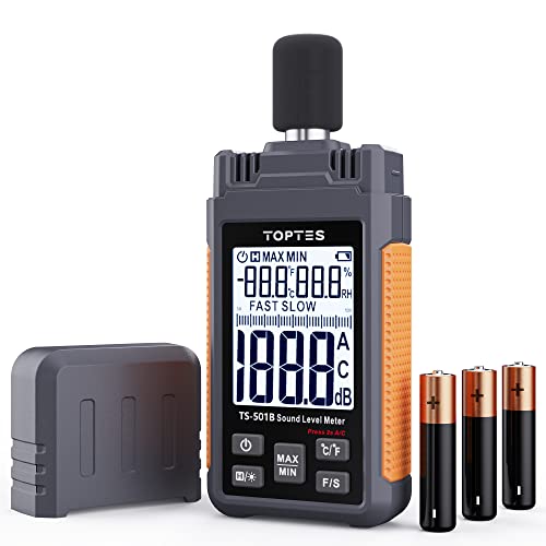 Decibel Meter, TopTes TS-501B Sound Level Meter with 2.25” Backlit LCD Screen, Portable SPL Meter with A/C Weighted, Range 30-130dB, MAX/MIN, Data Hold, Use for Home, Noisy Neighbor, Factory - Orange