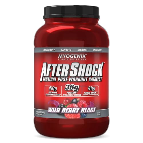 Myogenix Aftershock Post Workout, Muscle Growth Whey Protein Powder | Anabolic Whey Protein and Mass Building Carbohydrates | Amino Stack Creatine and Glutamine Plus BCAAs | Wildberry Blast 3 LBS