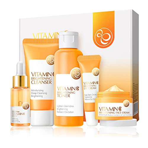 Skin Care Set ,Vitamin C Facial Serum Care Set ,Skin Care Routine Kit -Cleanser, Face Serum, Face Cream,Toner, Eye Cream,Anti- Aging Skin Care Sets & Kits,Women Gift Sets (SetD)