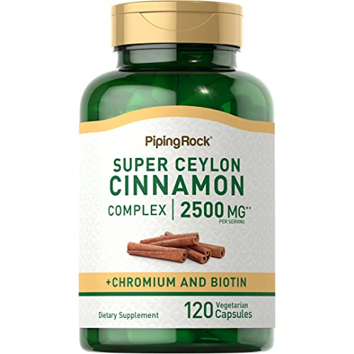 Piping Rock Ceylon Cinnamon Capsules | 2500mg | 120 Pills | Complex with Chromium and Biotin | Extract Supplement | Vegetarian, Gluten Free, Non-GMO