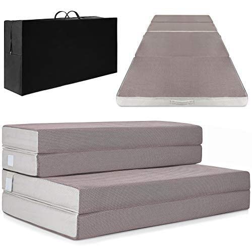 Best Choice Products 4in Portable Mattress Folding Mattress Topper Twin for Camping, Guest, Toddler, Foam Plush w/Carry Case - Gray