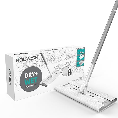 HOOWISH Sweeper 2-in-1 Mops Kit: Cleaning Starter and Sweeper Dry+Wet Multi Surface Floor Mopping All Purpose Floor Cleaner for Hardwood Walls Vinyl Includes 1 Mop and 20 Refills