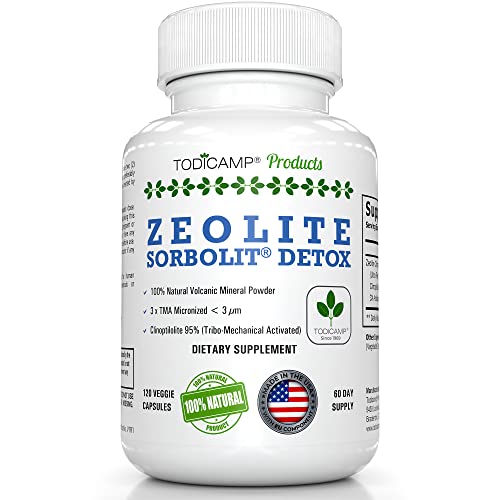 TODICAMP Zeolite Detox - Zeolite Capsules Sorbolit Ultra FINE 1-2 µm - Zeolite Clinoptilolite Powder 95% - 3X Activated - 120 Capsules - Supplement - 2 Months Supply