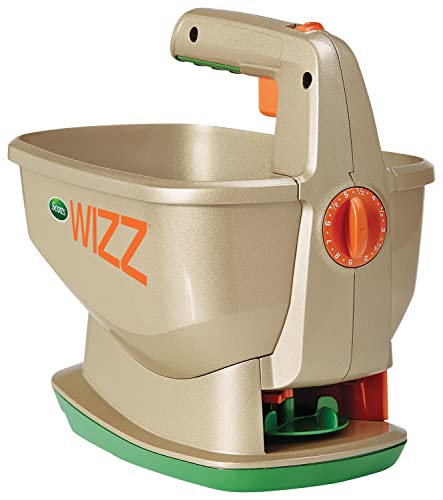Scotts Wizz Spreader for Grass Seed, Fertilizer, Salt and Ice Melt, Handheld Spreader Holds up to 2,500 sq. ft. of Product