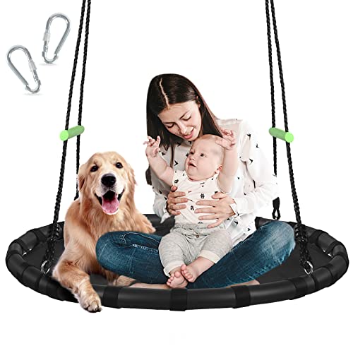 ZBZBML Tree Swing with PP Mat for Kids and Adults - Durable, Safe, and Easy to Install,Black Outdoor Saucer Swing,Flying Saucer Web Circle Swing for Yard Garden Playground Park (40 inches Diameter)