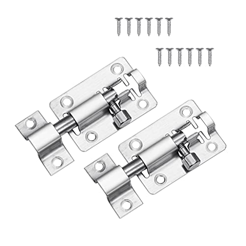 Lpraer 2 Pack Slide Latch Lock 2 Inch Barrel Bolt Lock with Screws Heavy Duty Stainless Steel Slide Lock for Door Bedroom Chest Cabinet Window Fence