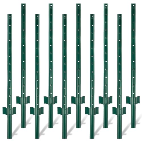 Toriexon Fence Posts 3Feet - 10Pack, Heavy Duty Metal Fence Post with U-Channel, Steel Fence U-Post for Holding Garden Wire Fence, Corner Anchor Posts etc.