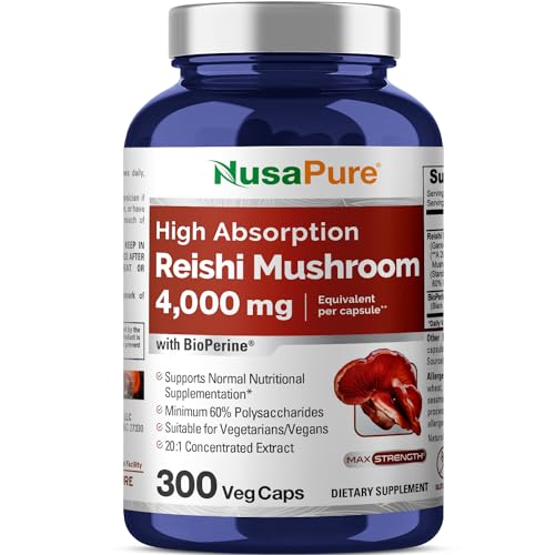 NusaPure Reishi Mushroom Extract 4000mg per Capsule 300 Veggie Caps (Vegan, Non-GMO & Gluten-Free)