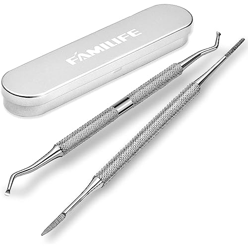 FAMILIFE ngrown Toenail File and Lifter, 2pcs Ingrown Toenail Tool Double Sided with Storage Case Professional Ingrown Toenail Corrector 100% Stainless Steel Ingrown Toenail Removal Kit Pedicure Kit