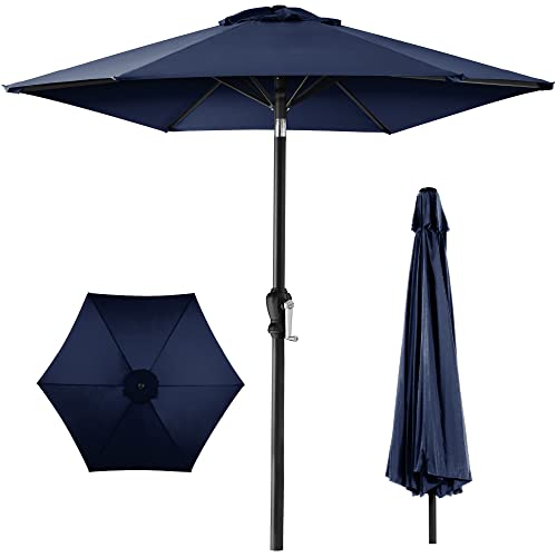 Best Choice Products 10ft Outdoor Steel Polyester Market Patio Umbrella w/Crank, Easy Push Button, Tilt, Table Compatible - Navy Blue