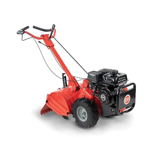 DR 11 Inch Rear Tine Walk Behind Rototiller Tiller with Power Driven Wheels, Drag Stake, Debris Shield, and Counter Rotating Tines, Orange