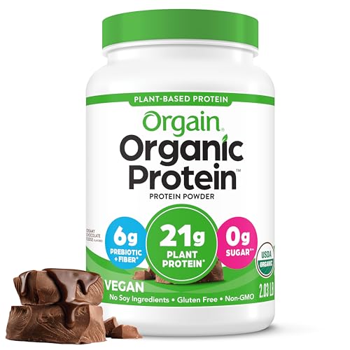 Orgain Organic Vegan Protein Powder, Creamy Chocolate Fudge - 21g Plant Based Protein, Gluten Free, Dairy Free, Lactose Free, Soy Free, No Sugar Added, Kosher, For Smoothies & Shakes - 2.03lb