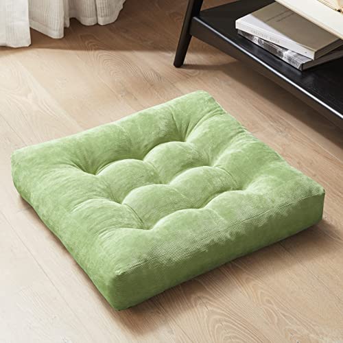 Degrees of Comfort Meditation Floor Pillow, Square Large Pillows Seating for Adults, Tufted Corduroy Floor Cushion for Living Room Tatami, Green 22x22 Inch