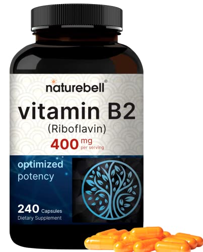 NatureBell Vitamin B2 Riboflavin 400mg Per Serving, 240 Capsules | Essential Daily B Vitamin, Easily Absorbed Form – Supports Energy, Skin, and Cellular Health – Non-GMO, Gluten Free