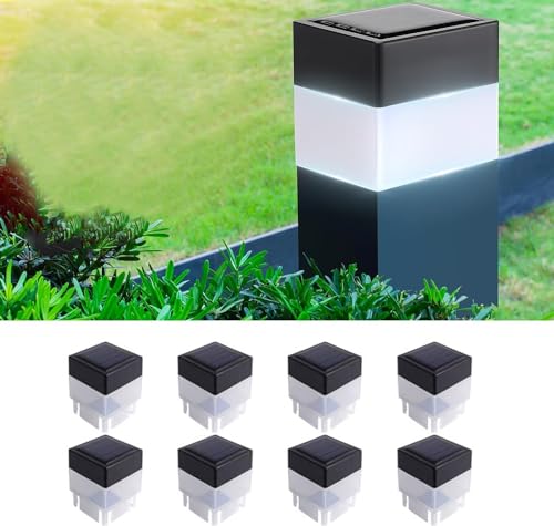 TERBBU Solar LED 2In x 2In(5cm x 5cm) Fence Post Cap for Wrought Iron and Aluminum or Garden, Solar Fence Lights White Light-8 Pack