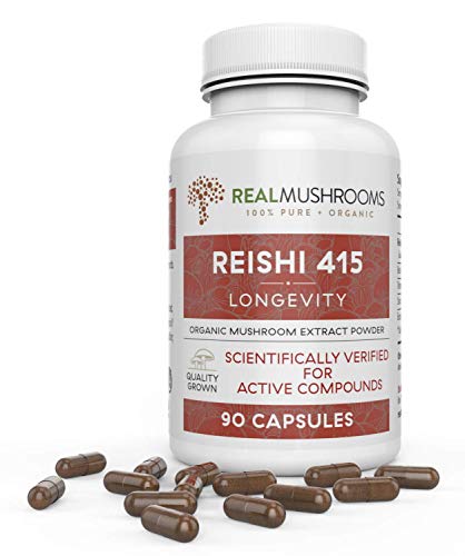 Real Mushrooms Reishi Capsules - Organic Mushroom Extract Supplement with Potent Red Reishi Mushroom for Longevity, Mood, Sleep, & Immune Support - Vegan Mushroom Supplement, Non-GMO, 90 Caps