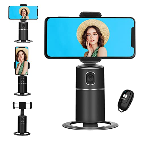 Auto Face Tracking Phone Tripod Stand Desktop Phone Holder 360° Rotation Track Camera Cradle Selfie Stick for iPhone Android Phone Stabilizer Shooting Live Streaming Video Chat with Remote Control