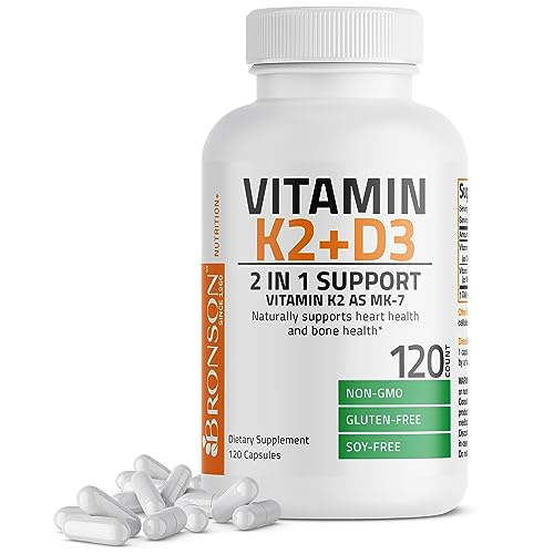 Bronson Vitamin K2 (MK7) with D3 Supplement Non-GMO Formula 5000 IU Vitamin D3 & 90 mcg Vitamin K2 MK-7 Easy to Swallow Vitamin D & K Complex, 120 Capsules