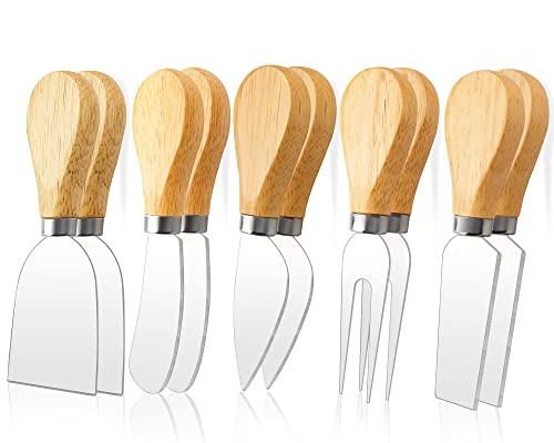 ProudMoore 10 Pcs Cheese Knives, Wooden Handle Cheese Knife Set for Charcuterie Board, Mini Steel Stainless Cheese Cutter, Spreader, Fork for Party Wedding Christmas, Charcuterie Accessories