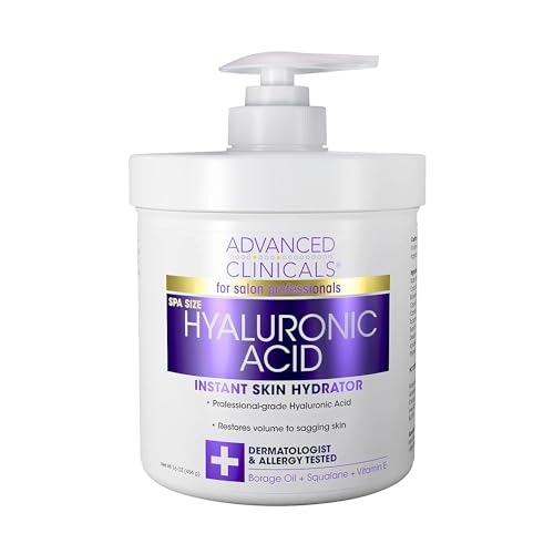 Advanced Clinicals Anti-aging Hyaluronic Acid Cream for face, body, hands. Instant hydration for skin, spa size. (16oz)