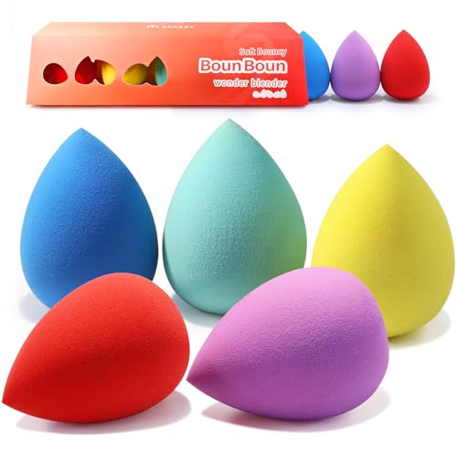 BEAKEY 5 Pcs Makeup Sponges Set, Latex-Free Blender, Perfect for Liquid, Cream, Powder, Soft Wonder Blender Boun Boun Beauty Sponges, Beauty Gift Set