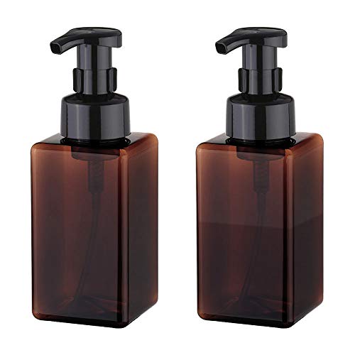 UUJOLY Foaming Soap Dispenser, 450ml (15oz) Refillable Pump Bottle Plastic for Liquid Soap, Shampoo, Body Wash (2 Pcs) (Amber)