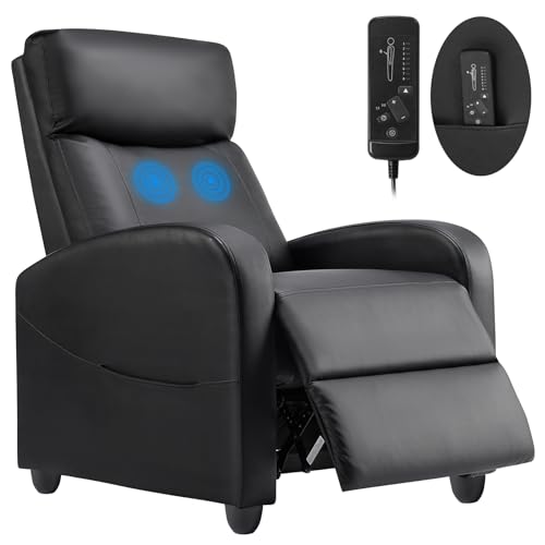 Smug Chair Massage Adults MComfortable PU Leather Sofa Adjustable Home Theater Lounge with Padded Seat Backrest, Small Recliners for Living Room, Bedroom (Black)