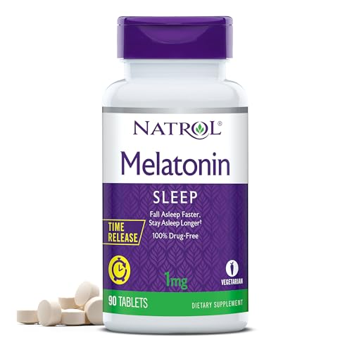 Natrol Melatonin Time Release Sleep Aid Tablets, with Vitamin B-6, Fall Asleep Faster, Stay Asleep Longer, Dietary Supplement, Drug Free, 1mg, 90 Count