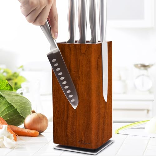 Dmore 360° rotatable magnetic knife block without knives-magnetic knife holder stand made of fine acacia wood, Extra Large capacity magnet knife storage for knives and utensils for kitchen counter top