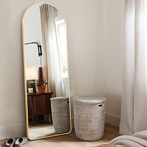 KIAYACI Arched Full Length Mirror Floor Mirror with Stand Bedroom Dressing Mirror Full Body Wall Mirror (Gold, 59