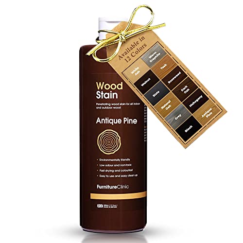 Furniture Clinic Wood Stain | Multiple Finishes | Fast Drying | Indoor and Outdoor Furniture and More | Water Based, Low Odor, Non-Toxic | Polyurethane| Antique Pine (17oz / 500ml)