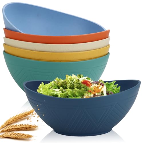 Homienly 60oz Wheat Straw Bowls Set of 6 Salad bowls Large Capacity Soup Bowls Unbreakable Serving Bowls Microwave & Dishwasher Safe Bowls Alternative for Plastic Bowls for Kitchen - Multi-colors