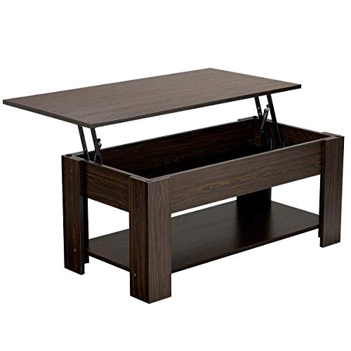 Yaheetech Lift Top Coffee Table with Hidden Compartment and Storage Shelf, Rising Tabletop Dining Table for Living Room Reception Room, 38.6in L, Espresso