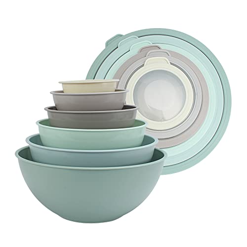 COOK WITH COLOR Nesting Mixing Bowls - 12 Piece Plastic Bowl Set with Lids, Microwave Safe (Mint Ombre)