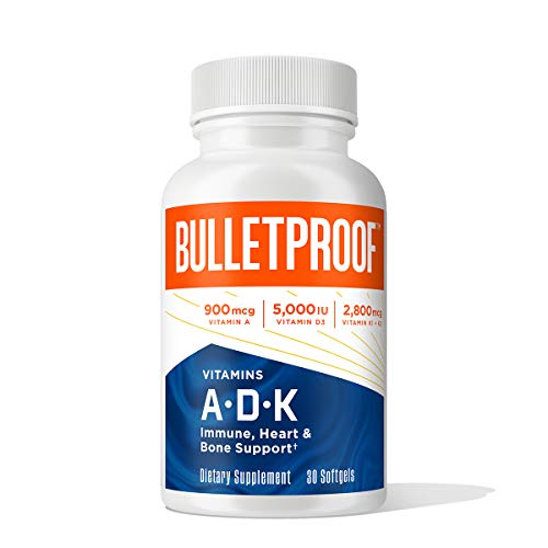 Vitamins A-D-K, 30 Softgels, 900mcg Vitamin A, with 5000 IU D3, K1, K2, K3, High Potency Bulletproof Keto Supplement for Heart, Bone Health and Immune Support