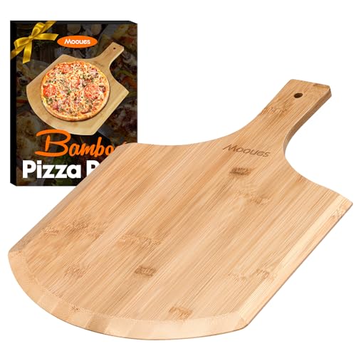 Mooues Pizza Peel 12 Inch, Natural Bamboo Pizza Peel Pizza Paddle Spatula Oven Accessory for Large Wood Pizza Board For Transferring & Serving, Wood Pizza Cutting Board for Cheese Bread Fruit Vegetabl