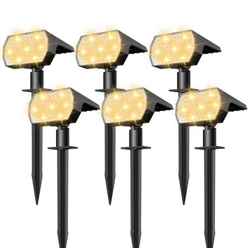 NYMPHY Solar Lights Outdoor Waterproof IP68, 56 LED 3 Lighting Modes Solar Powered Garden Yard Spot Solar Lights for Outside Landscape- 6 Pack (Warm White)