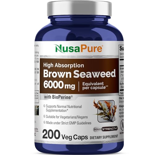 NusaPure Brown Seaweed Extract 6,000 mg | 200 Veggie Capsules | Fucoxanthin, Vegan, Bioperine, Non-GMO and Gluten Free