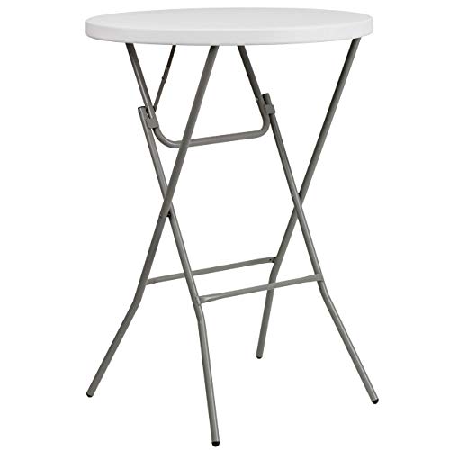 Flash Furniture Elon 2.6-Foot Round Granite White Plastic Bar Height Folding Table