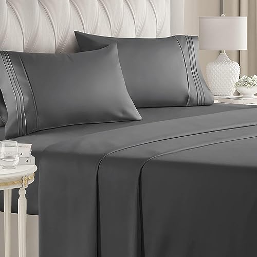 Queen Size 4 Piece Sheet Set - Comfy Breathable & Cooling Sheets - Hotel Luxury Bed Sheets for Women & Men - Deep Pockets, Easy-Fit, Soft & Wrinkle Free Sheets - Dark Grey Oeko-Tex Bed Sheet Set