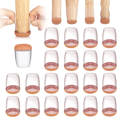 20PCS Clear Silicone Chair Leg Floor Protectors for Hardwood Floors Round & Square Sliders Felt Furniture Leg Covers - Furniture Pads Prevent Scratches(Round-Brown, Small)